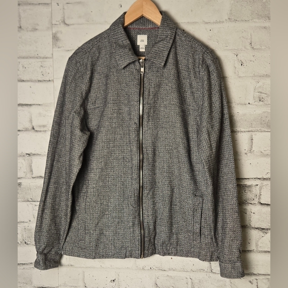 River Island Mens Textured Zip Jacket Gray Check Woven Smart Casual L
